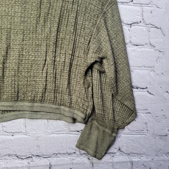 We The Free People South Side Thermal Knit Oversized Off Shoulder Top Green Sz S - Picture 6 of 12